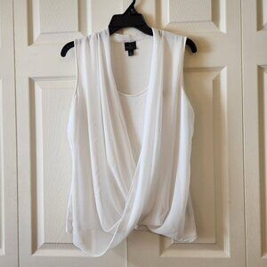 Worthington Womens Petite Sleeveless White Wrap Blouse Size Petite Large
